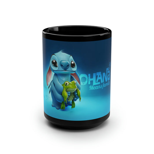 Black Mug, 15oz, Stich, Ohana